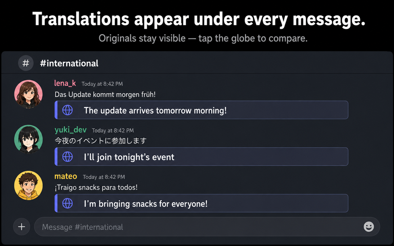 Translations appearing under Discord messages